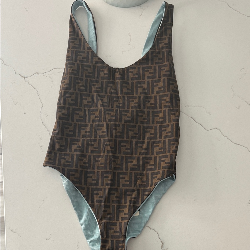 Fendi Brown and Black One Piece Swimsuit